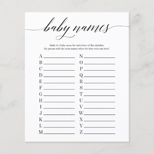 Baby Names Minimalistisch Baby shower (Voorkant)