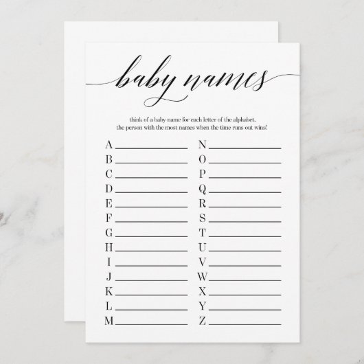 Baby Names Minimalistisch Baby shower Programmakaart (Voorkant / Achterkant)