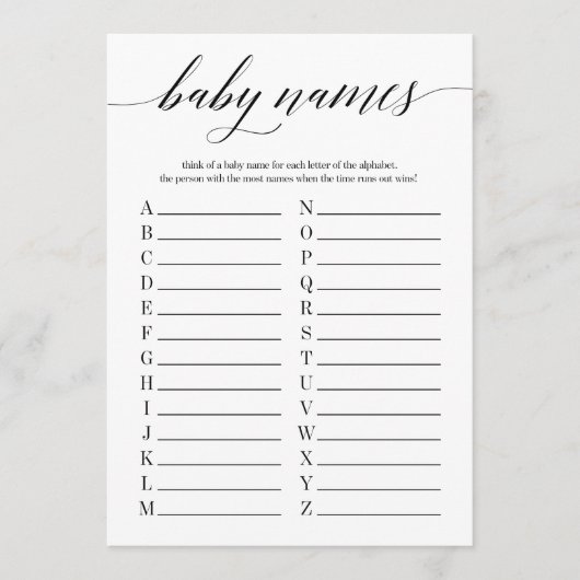 Baby Names Minimalistisch Baby shower Programmakaart (Voorkant)