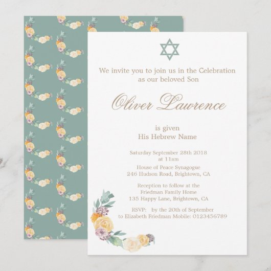 Baby Naming Ceremony Hebreeuwse Uitnodiging (Voorkant / Achterkant)