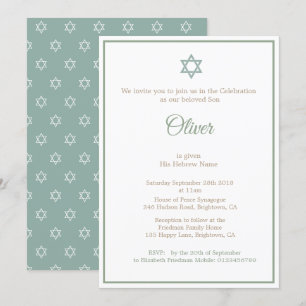 Baby Naming Ceremony Hebrew Boy Green Invitation Kaart