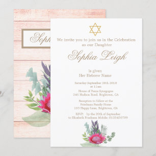 Baby Naming Ceremony Hebrew Floral Rustic Girl Kaart