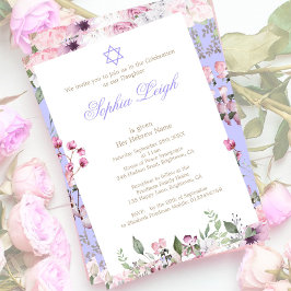 Baby Naming Ceremony Hebrew Girl Floral Paars Kaart