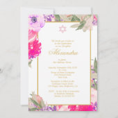 Baby Naming Ceremony Hebrew Girl Gold Invitation Kaart (Voorkant)