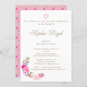 Baby Naming Ceremony Hebrew Girl Invitation Kaart