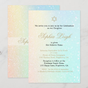 Baby Naming Ceremony Hebrew Girl Pink Glitter Kaart