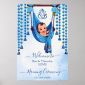 Baby Naming Cradle Ceremony blauw welkomstbord Poster (Voorkant)