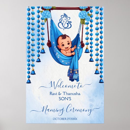 Baby Naming Cradle Ceremony blauw welkomstbord Poster (Voorkant)