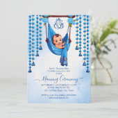 Baby Naming Cradle Indian Ceremony blauw sjabloon Kaart (Staand voorkant)