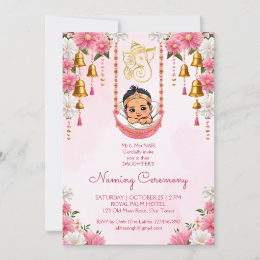 Baby Naming Cradle Indian Ceremony roze sjabloon Kaart (Voorkant)