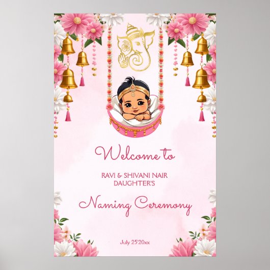 Baby Naming Cradle Indian Ceremony roze welkom Poster (Voorkant)