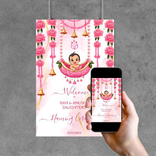 Baby Naming Cradle Indian Ceremony roze welkom Poster