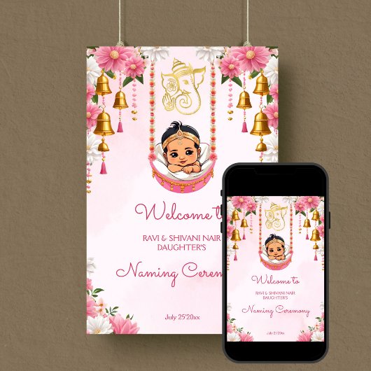 Baby Naming Cradle Indian Ceremony roze welkom Poster