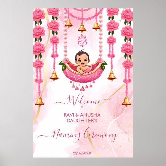 Baby Naming Cradle Indian Ceremony roze welkom Poster (Voorkant)