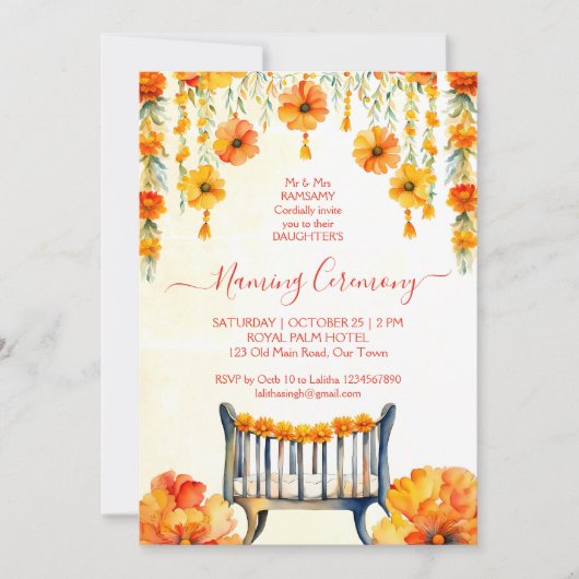 Baby Naming Cradle Indian Ceremony sjabloon Kaart (Voorkant)