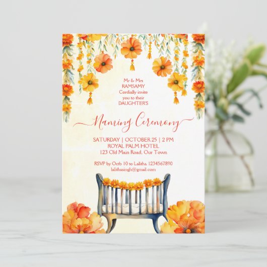 Baby Naming Cradle Indian Ceremony sjabloon Kaart (Staand voorkant)