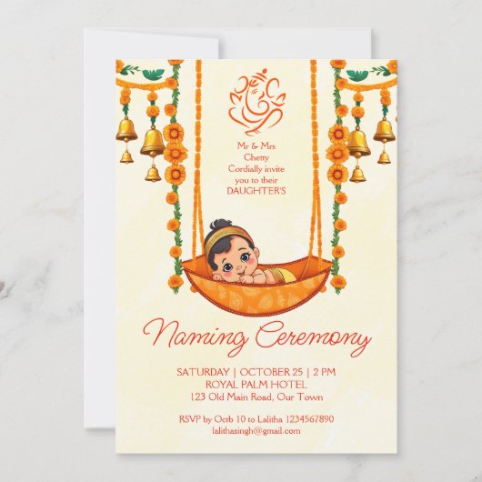 Baby Naming Cradle Indian Ceremony sjabloon Kaart (Voorkant)