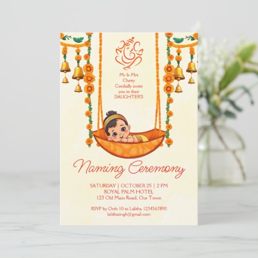 Baby Naming Cradle Indian Ceremony sjabloon Kaart (Staand voorkant)