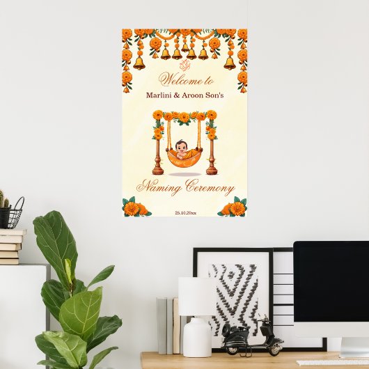 Baby Naming Cradle Indian Ceremony welkomstbord Poster (Thuiskantoor)