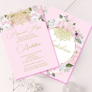 Baby Naming Hindu Namkaran Ceremonie Roze Bloemen Kaart