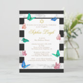 Baby Naming Jewish Black White Stripe Butterfly Kaart (Staand voorkant)