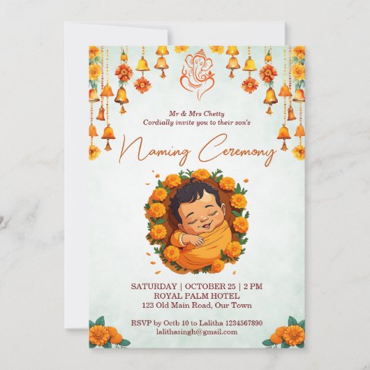 Baby Naming Namkaran Cradle Ceremony sjabloon Kaart (Voorkant)