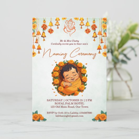 Baby Naming Namkaran Cradle Ceremony sjabloon Kaart (Staand voorkant)