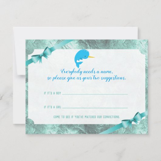 Baby Narwhal Baby Name Suggestietshower Game Kaart (Voorkant)
