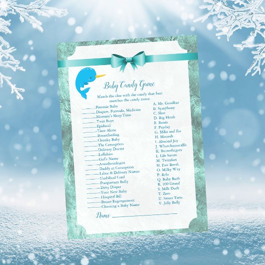 Baby Narwhal Baby Shower Game Kaart