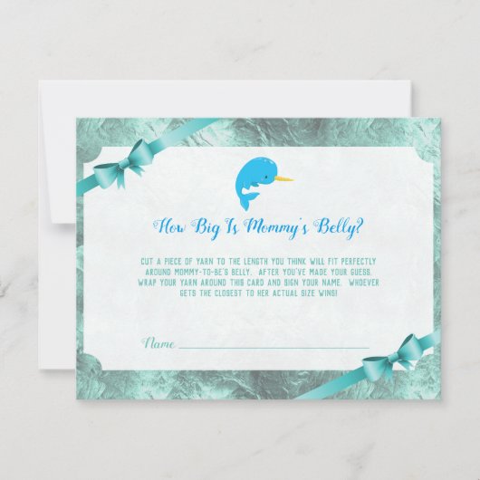 Baby Narwhal mama's Belly Size Baby shower Game Kaart (Voorkant)