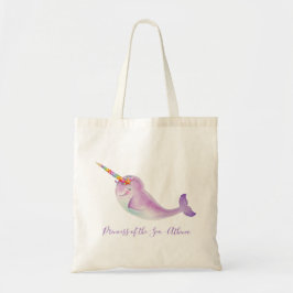 Baby narwhal regenboog onderwater waterverf naam tote bag