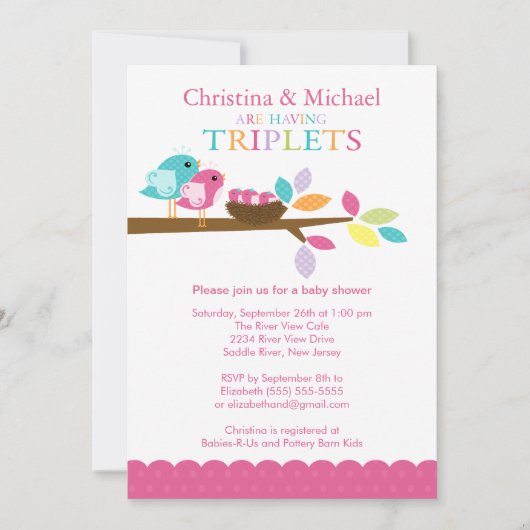 Baby nesten Triplets Baby Shower Invitations Kaart (Voorkant)