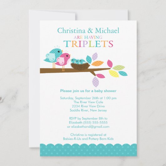 Baby nesten Triplets Baby Shower Invitations Kaart (Voorkant)