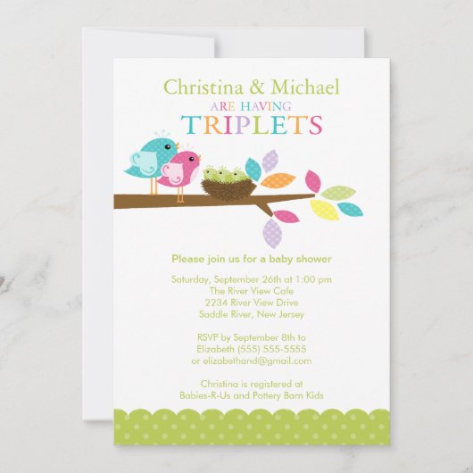 Baby nesten Triplets Baby Shower Invitations Kaart (Voorkant)