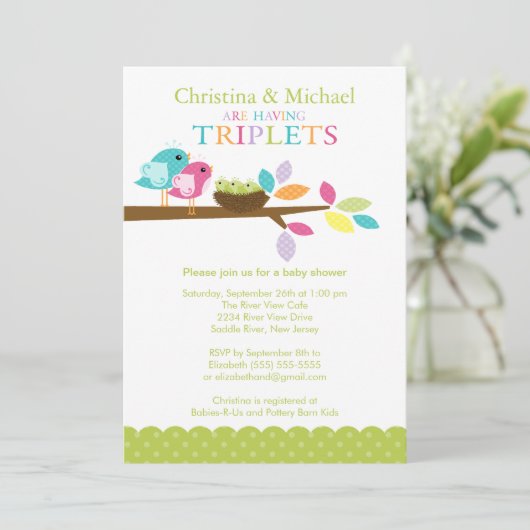 Baby nesten Triplets Baby Shower Invitations Kaart (Staand voorkant)