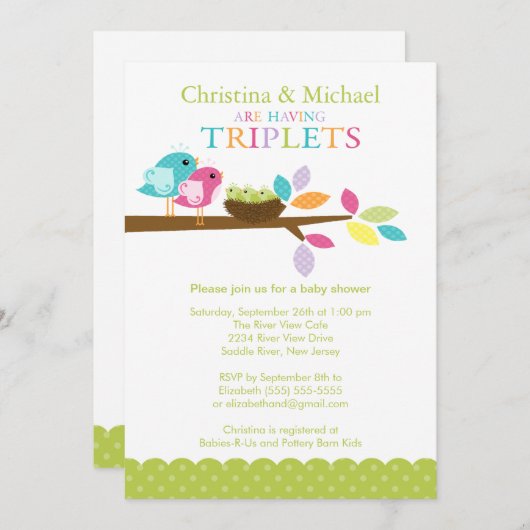 Baby nesten Triplets Baby Shower Invitations Kaart (Voorkant / Achterkant)