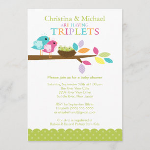 Baby nesten Triplets Baby Shower Invitations Kaart