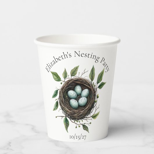 Baby Nesting Party Vogelnest Papieren Bekers (Achterkant)