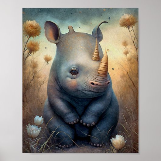 Baby Neushoorn Afrikaans | Neushoorn Muurprint Poster (Voorkant)