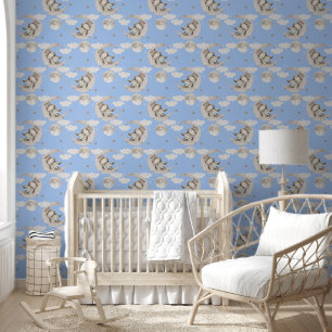 Baby neushoorn Moon Blue Behang