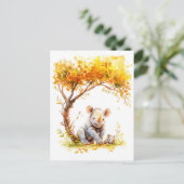 Baby-neushoorn rust onder een boom feestdagenkaart (Staand voorkant)