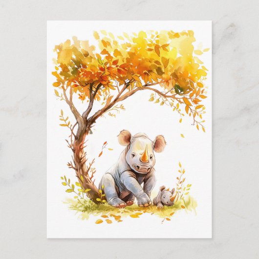 Baby-neushoorn rust onder een boom feestdagenkaart (Voorkant)
