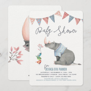 Baby Neushoorn & Vogels Geschilderde Jongen Baby S Kaart