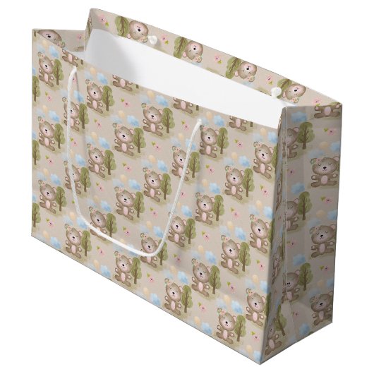 Baby Neutraal Beer Forest Large Gift Bag Groot Cadeauzakje (Voorkant Gekanteld)