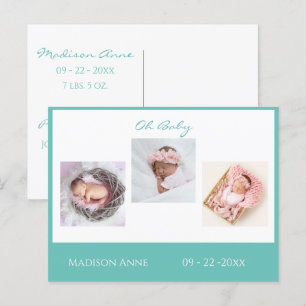 Baby Newborn Foto Green Gender Neutral Cute Birth Aankondigingskaart