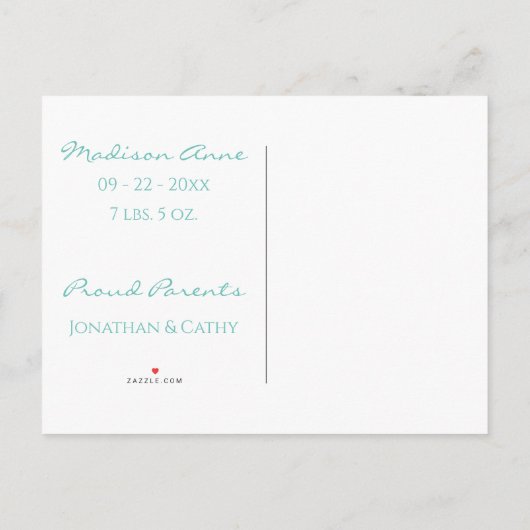 Baby Newborn Foto Green Gender Neutral Cute Birth Aankondigingskaart (Achterkant)