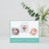 Baby Newborn Foto Green Gender Neutral Cute Birth Aankondigingskaart (Staand voorkant)