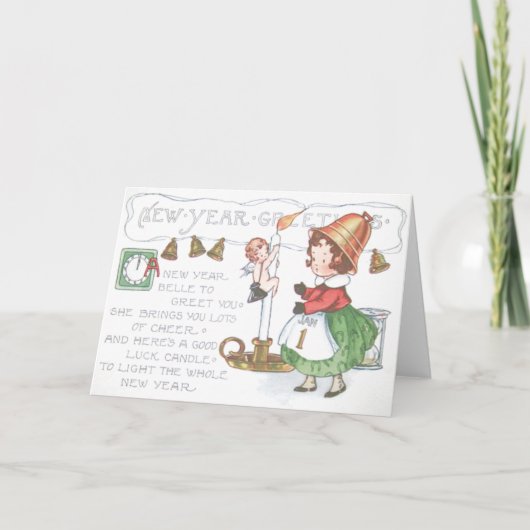 Baby Nieuwjaar Candle Bells Klok Zandloper Feestdagen Kaart (Voorkant)