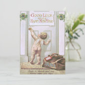 Baby Nieuwjaar Cherub Angel Four Leaf Clover Kaart (Staand voorkant)