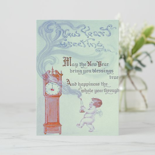 Baby Nieuwjaar Cherub Angel Opa klok Kaart (Staand voorkant)